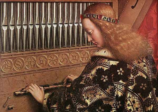 The Ghent Altarpiece- Angels Playing Music (detail 1) 1426-27 Oil Painting by Jan Van Eyck