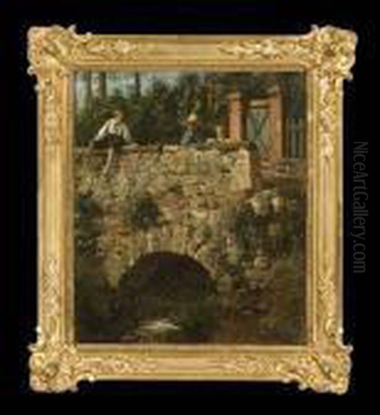 Italienische Lausbuben Auf Einer Steinbrucke Oil Painting by Franz Leo Ruben