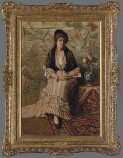 Lady With Fan Oil Painting by Franz Leo Ruben