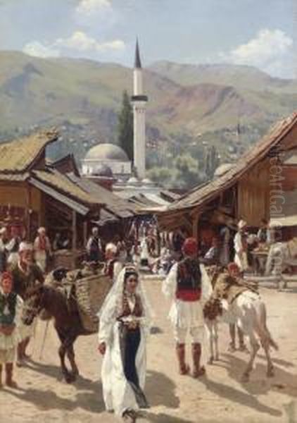 View Of Bascarsija, Sarajevo Oil Painting by Franz Leo Ruben