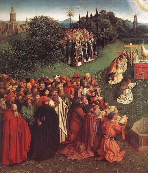 The Ghent Altarpiece- Adoration of the Lamb (detail 2) 1425-29 Oil Painting by Jan Van Eyck