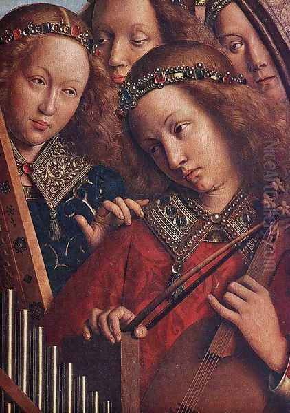 The Ghent Altarpiece- Angels Playing Music (detail 2) 1426-27 Oil Painting by Jan Van Eyck