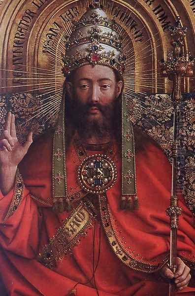 The Ghent Altarpiece- God Almighty (detail) 1426-27 Oil Painting by Jan Van Eyck