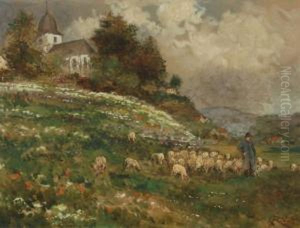 Landschaft Mitschafer Und Herde Oil Painting by Carl Rudell