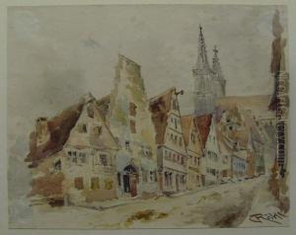 Klingengasse In Rothenburg O.d. Tauber Oil Painting by Carl Rudell