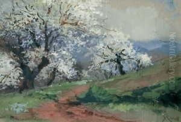 Landschaft Mit Bluhenden Obstbaumen. Oil Painting by Carl Rudell