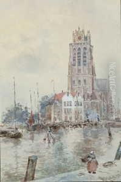 Blick Auf Eine Kirche In Brugge. Oil Painting by Carl Rudell