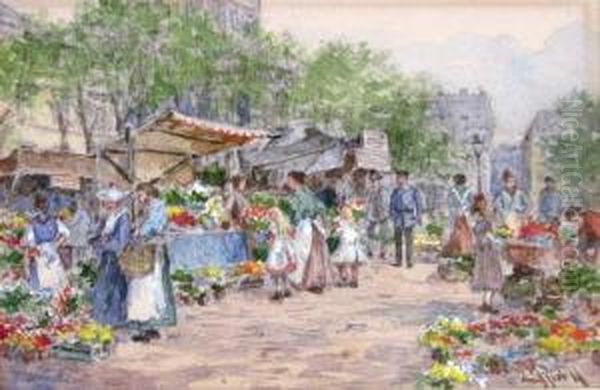 Blumenmarkt An St. Gereon Oil Painting by Carl Rudell