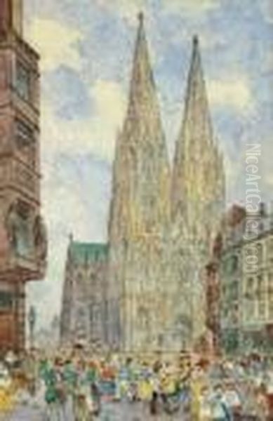 Karnevalsszene Vor Dem Kolner Dom. Oil Painting by Carl Rudell