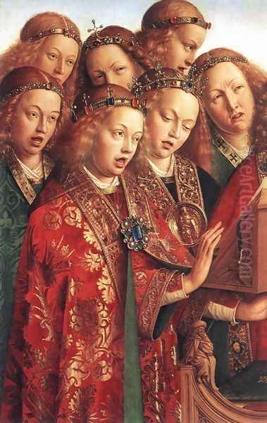 The Ghent Altarpiece- Singing Angels (detail 2) 1427-29 Oil Painting by Jan Van Eyck