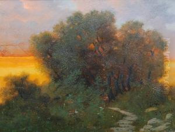 Weg Und Baume Bei Sonnenuntergang Oil Painting by Eduard Rudisuhli