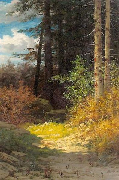 Sonniger Waldweg. Oil Painting by Eduard Rudisuhli