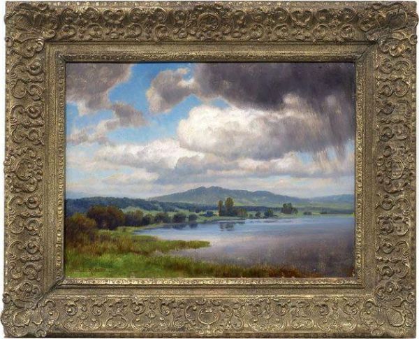 Wolkenverhangenes Seeufer Oil Painting by Hermann Traugott Rudisuhli