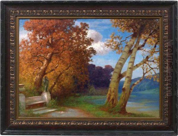 Herbstliche Parklandschaft Oil Painting by Hermann Traugott Rudisuhli