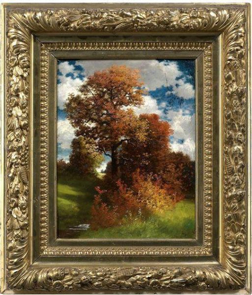 Herbstliche Eichen Oil Painting by Hermann Traugott Rudisuhli