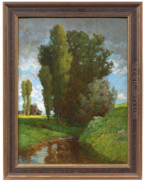 Sommerlicher Wiesenbach Oil Painting by Hermann Traugott Rudisuhli