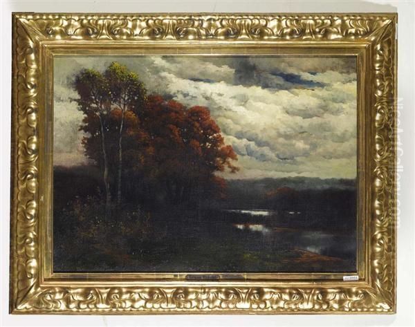 Herbstlandschaft Mit Weiher. Oil Painting by Hermann Traugott Rudisuhli