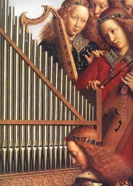 The Ghent Altarpiece- Angels Playing Music (detail 3) 1426-27 Oil Painting by Jan Van Eyck