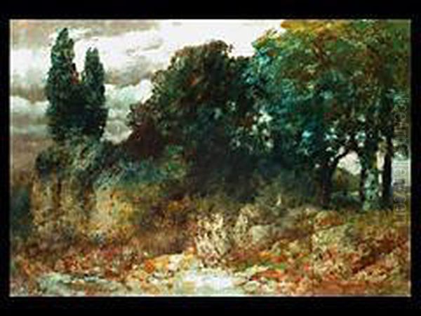 Gewitter-wolken Uber Baumlandschaft Oil Painting by Hermann Traugott Rudisuhli