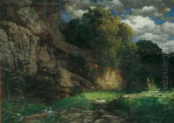 Felsige Landschaft. Signiert 
Unten Links: Hermann Rudisuhli Munchen. Ol Auf Leinwand. H 96; B 129 Cm. Oil Painting by Hermann Traugott Rudisuhli