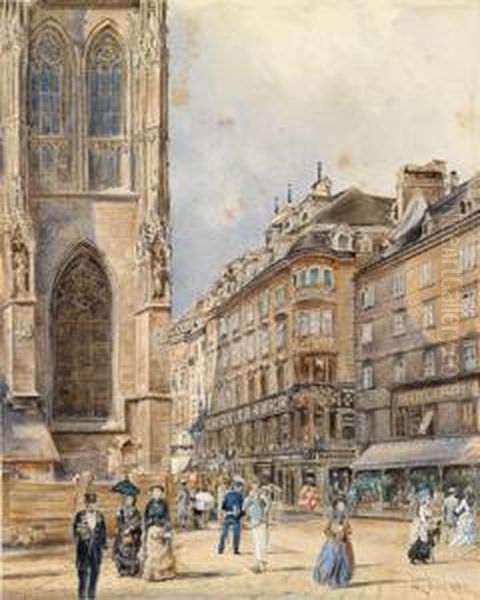 Piazza Santo Stefano A Vienna Oil Painting by Rudolf Ritter von Alt