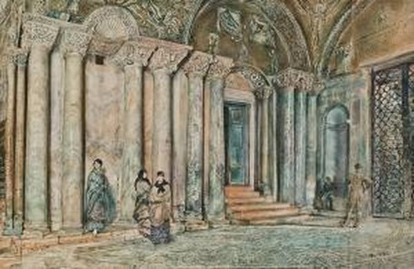 Die Vorhalle Von San Marco In Venedig Oil Painting by Rudolf Ritter von Alt