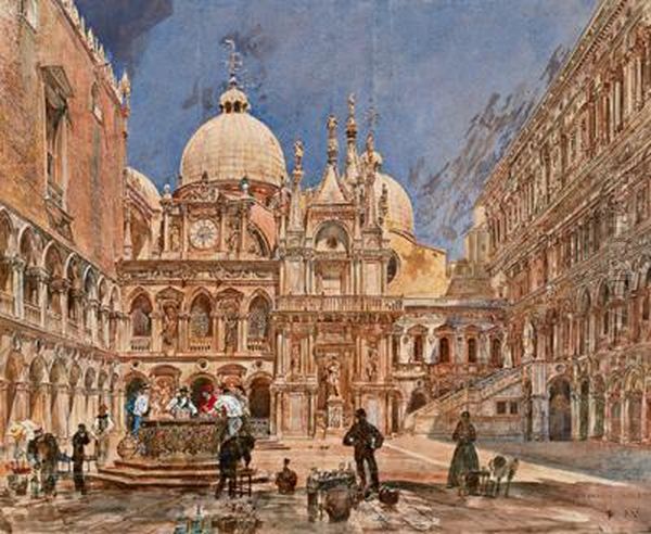 Cortile Del Palazzo Ducale A Venezia Oil Painting by Rudolf Ritter von Alt