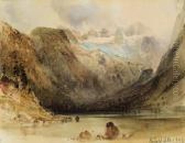 Gosausee Mit Dachstein Oil Painting by Rudolf Ritter von Alt