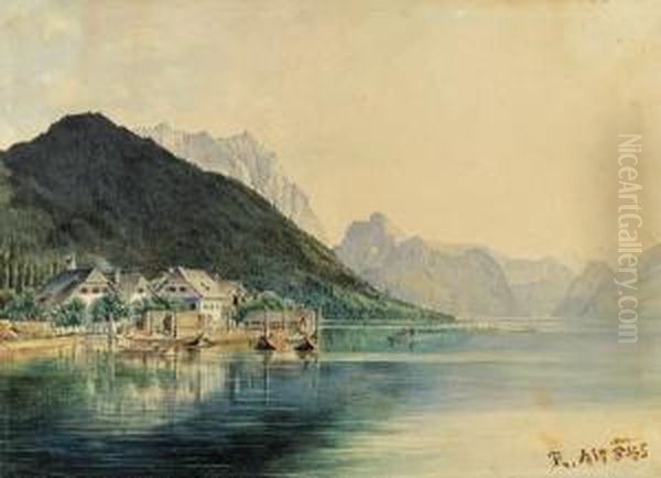 Traunsee Und Traunstein Oil Painting by Rudolf Ritter von Alt