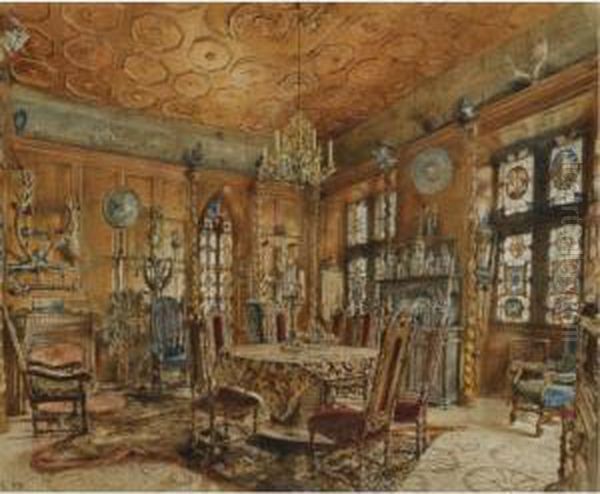 Schlossinterieur Im Renaissancestil (renaissance Interior) Oil Painting by Rudolf Ritter von Alt