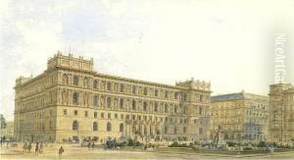 The Academy Of Fine Arts On The Schillerplatz, Vienna Oil Painting by Rudolf Ritter von Alt