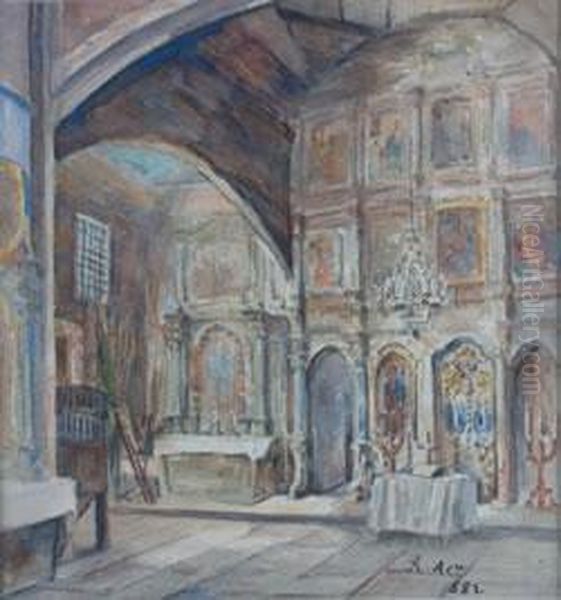 Church Interior Oil Painting by Rudolf Ritter von Alt