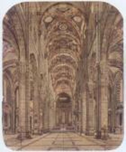 Vaulted Interior Of A Church Oil Painting by Rudolf Ritter von Alt