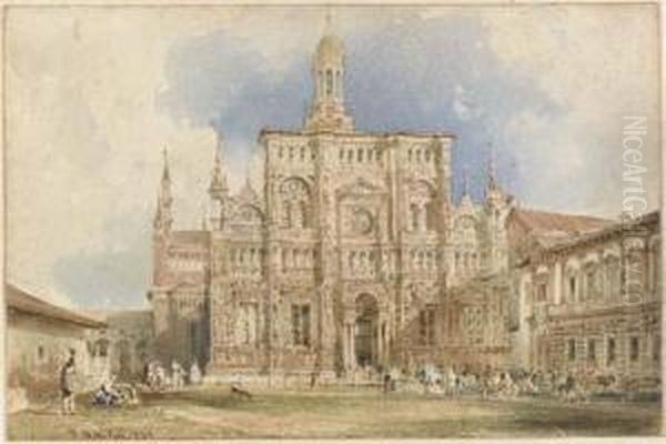 The Certosa, Pavia Oil Painting by Rudolf Ritter von Alt