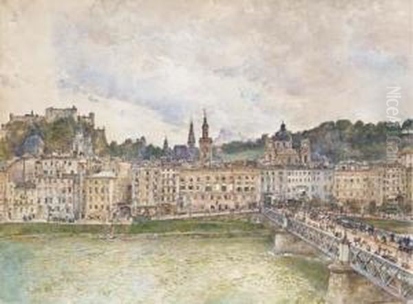 A View Of Salzburg Oil Painting by Rudolf Ritter von Alt