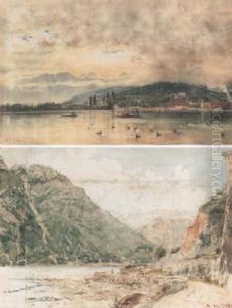 Luzern (view Of Luzern) (#) Flusslandschaft (river Landscape) Oil Painting by Rudolf Ritter von Alt