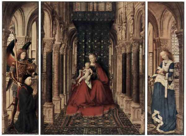 Marienplatz altar, Dresdner triptych, rear of the wing, scene, Maria proclamation Oil Painting by Jan Van Eyck