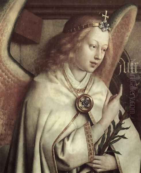 Annunciation angel, detail Oil Painting by Jan Van Eyck