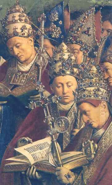 Ghent Altarpiece, Popes and Bishops (detail) Oil Painting by Jan Van Eyck