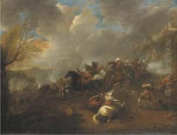 A Cavalry Battle Oil Painting by Rugendas, Georg Philipp I