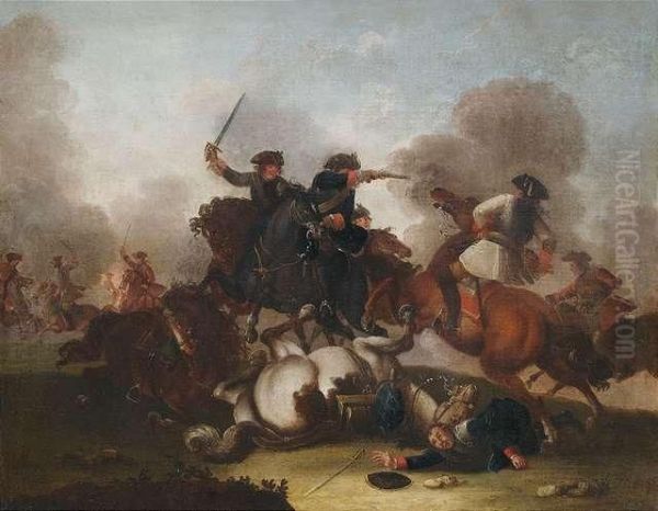 Cavalry Skirmish. Oil Painting by Georg Philipp I Rugendas