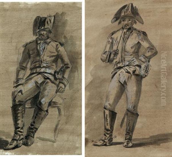 Deux Etudes De Soldats En Pied Oil Painting by Georg Philipp I Rugendas