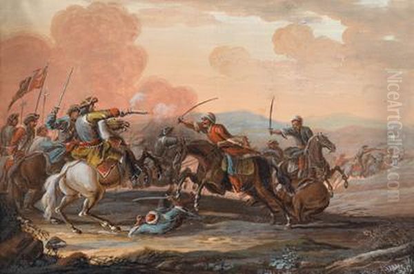 Vier Gefechtsszenen Aus Den Turkenkriegen Oil Painting by Georg Philipp I Rugendas