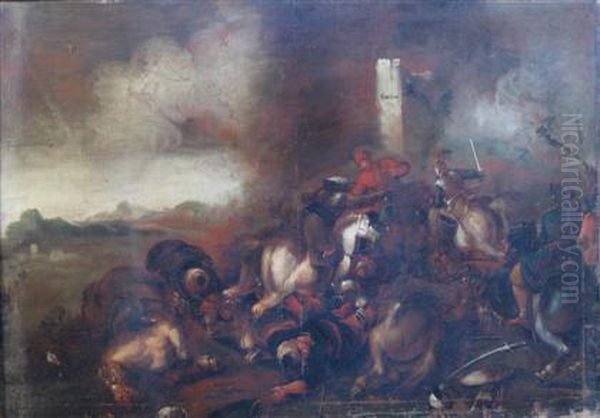 Battle Between Cavalry And Turks Oil Painting by Georg Philipp I Rugendas