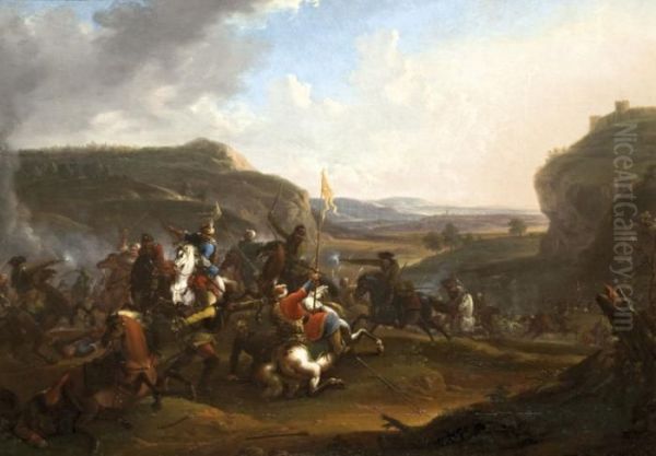 Csatajelenet Oil Painting by Georg Philipp I Rugendas