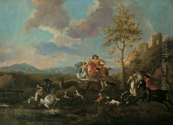 Die Hirschhatz. Oil Painting by Georg Philipp I Rugendas