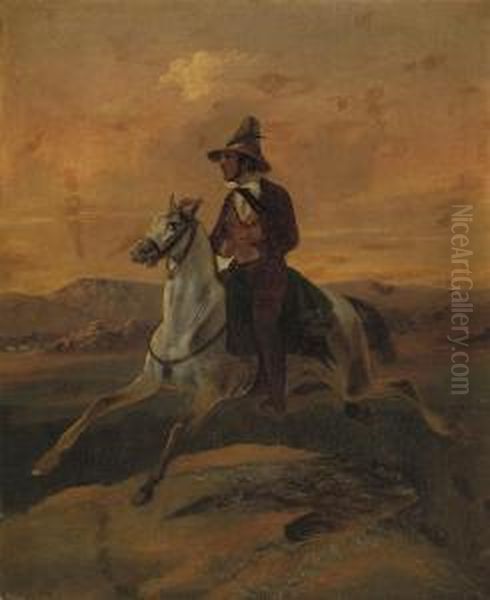 A Gaucho On Horseback At Sunset Oil Painting by Johann Moritz Rugendas