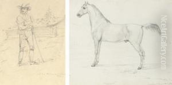 A Folio Of Twelve Sketches Of Figures, A Horse And Cattle Oil Painting by Johann Moritz Rugendas