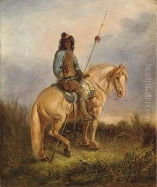 Equestrian Portrait Of A Pehuenche Chief Oil Painting by Johann Moritz Rugendas