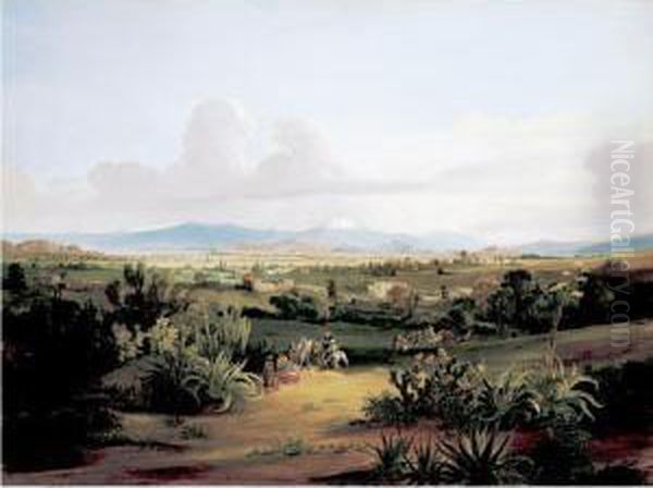 Vista Del Valle De Mexico Con Volcanes Y Lago De Texcoco Oil Painting by Johann Moritz Rugendas